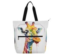 famyily Giraffe Red Orange Colorful Books Totes Book Bag for Boys Girls Adults Waterproof Heavy Duty Teacher Tote Bag Library Bag for School Shopping Beach Rainbow