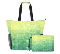 famyily Lime?green Gradient Wave Sandproof Travel Tote Bags with Zipper and Mesh Pockets, 2 PCS Weekender Bag for Travel, Gym