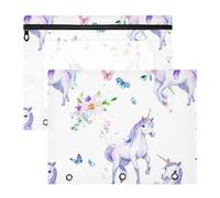 famyily Pencil Bags Multi-Purpose 3 Hole Pocket for A4 Paper Letter 2 Pack Teacher Art Supplies Storage Cartoon unicorns White