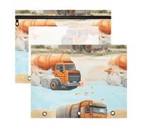 famyily pencil poucheses Clear Plastic File Folder for A4 Paper Letter 2 Pack Students School Supplies Construction Truck Cartoon Concrete Mixer Truck Flying Dust