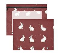 famyily pencil poucheses Multi-Purpose Plastic File Folder for A4 Paper Letter 2 Pack Students Classroom Supplies Funny Dwarf Rabbit Burgundy