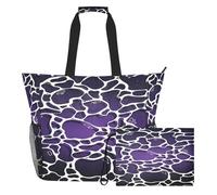 famyily Purple?black Wave Pattern Sandproof Travel Tote Bags with Zipper and Mesh Pockets, 2 PCS Weekender Bag for Travel, Gym