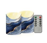 famyily Safe Indoor Decor Fake Candles with Timer 2/4/6/8H Battery Operated Candles for Bathroom Vanity 3.9x3in - Marble Silver Navy Blue