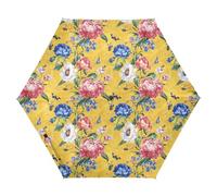 famyily Spring Flowers Peonies Dianthus Butterflies Bees Gold Umbrella Portable Automatic Open Close Auto Open Umbrella for Travel 39inch