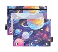 famyily Surrealism Colorful Cosmic Planet Zipper Binder with Clear Window Pencil case Large and Sturdy Pencil case 3 Rings for Classroom School Office Supplies Multicolored 2 PCS