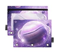 famyily Surrealism Purple Planet Universe Pencil Pouches Kids with Clear Window Zipper Pencil case with Zipper Reinforced Grommets 3 Hole Punched folders School Class Office Organizers Multicolored 2