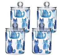 famyily Sweet Russian Bluecats White Clear Plastic storage boxes with lid Bathroom Essentials Decorative storage bin for Cotton Swabs,Cotton Pads,Floss Picks,Paper Clips,Hair Clips 4 Pack