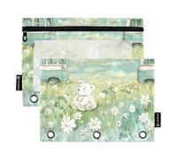 famyily There is A Bus on Grassland Zipper Pencil Pouches with Clear Window Color Pencil case with Zipper Reinforced Grommets 3 Rings Binder School Class Office Organizers Multicolored 2 PCS