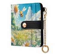famyily Trendy Ladies Premium Foldable Wallet Fancy Minimalist PU Leather Wallet for Women- Bee Daisy Hi Summer