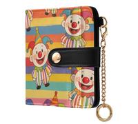 famyily Trendy Women's Folding Wallet Unique Everyday PU Leather Wallet for Woman Girl- Retro Rainbow Colored Cartoon Clown