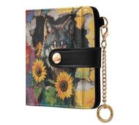famyily Trendy Women's Folding Wallet With Card Slots Convenient Everyday PU Leather Wallet for Woman Girl- Wolf Breaking Through The Wall Flower