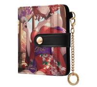famyily Trendy Women's Small Folding Wallet Convenient Everyday PU Leather Wallet for Women Boys Girls- Japanese Anime Beauty