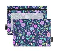 famyily Vector Cute Small Flower Contemporary 3 Hole Pencil Pouches with Clear Window Large Pencil Bags with Zipper Reinforced Grommets Pockets 3 Hole Punched for Classroom School Office Supplies