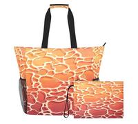 famyily Warm?orange Wave Pattern Sandproof Travel Tote Bags with Zipper and Mesh Pockets, 2 PCS Weekender Bag for Travel, Gym
