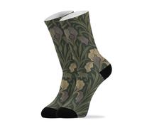 famyily William Morris Iris Pattern men’s crew socks running 2 Pack breathable wicking black socks men (1-Pair), William Morris Iris Pattern, 8