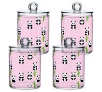 famyily Womens Girls Cute bamboos Panda Clear Plastic storage boxes with lid Bathroom Essentials Decorative storage bin for Cotton Swabs,Cotton Pads,Floss Picks,Paper Clips,Hair Clips 4 Pack