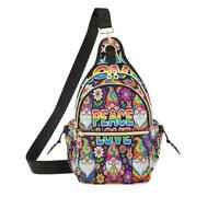 famyily Womens Side Bags Crossbody Adjustable Strap Teens Sling Backpack for Travel,Hiking Stay Wild Cow Mexican Style, Three Hippie Gnomes I Peace Love Gnome