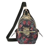 famyily Womens Side Bags Crossbody Waterproof Ladies Camera Bag for Golf,Travel Dark Gothic Cartoon Clown, Leopard Breaking Through the Rose Wall Vintage