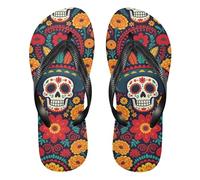 famyily Yellow Hair Bunny Anime Fleurs Sugar Skull Cinco De Mayo rubber flip flops men cushion flops men for walking, Fleurs Sugar Skull Cinco De Mayo, M
