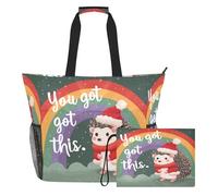 famyily You Got This Rainbow Hedgehog Portable Tote Bag Women with Zipper and Mesh Pockets, 2 PCS Weekender Overnight Bag for Travel, Gym