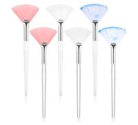 Fan Brushes, ValueBargain 6 Pcs Soft Fan-Shaped Makeup Tools for Facial Mask Application in White Pink and Blue, Suitable for Esthetician Use