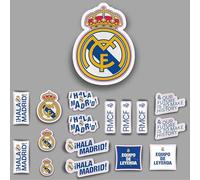 fan decor Real Madrid Sticker Pack - 17 Officially Licensed Vinyl Stickers 50x30cm - Waterproof, No-Residue Decals for Laptop, Phone, Wall, Helmet & Suitcase - Gift for Real Madrid Fans