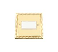 Fan Isolator 3 Pole Switch - Polished Mirror Brass Georgian - White Insert - Plastic Switch