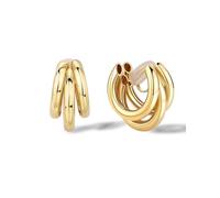 FAN&LOUIS Gold Clip On Hoop Earrings,14K Gold Plated Chunky Gold Small Huggie Hoops Clip-On Earrings for Women│Small Wide Round Hoop Clip On Earrings, Brass Copper Silicone, No Gemstone