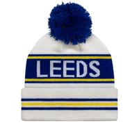 fan originals Leeds Text Bobble Hat White Blue
