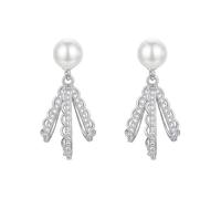Fan Shape Pearl Dangle Earrings for Women, Elegant Sparkly Minimal Style, for Daily Business Dinner Wedding Guest Attire, gift for Office Ladies Formal Event Attendees