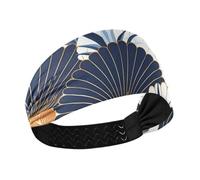 Fan-shaped Floral Pattern White Blue Art Deco Style no slip gym headband Elastic head sweat bands for women for Volleyball Football washing face Athletic Sports