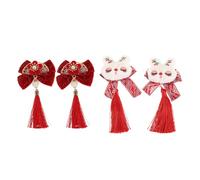 Fan Shaped Hair Clips with Bow, Pearl Tassel, 2 Pairs