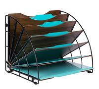Fan Shaped Office Desk Organisers, 6 Compartments with Wood Patterned Shelves, Office Supplies Organizer for Storage of Paper, Bills, Letters, Multi-Functional Desk Organisers and Accessories