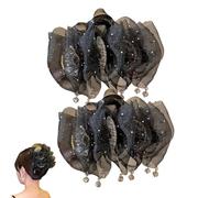 Fan Tassel Hair Claw Clip, Mesh Black Tulle Hair Claw Clip, Glitter Bow Hair Accessory for Women (2pcs Black)