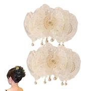 Fan Tassel Hair Claw Clip, Mesh Black Tulle Hair Claw Clip, Glitter Bow Hair Accessory for Women (2pcs Beige)