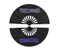 Fan Techno-XL Hand Fan - Hand Fan UV Glow with Light Green Shimmer - The Must-Have Accessories for Techno Rave Festivals Club - Foldable, Large, Bamboo Wood Black