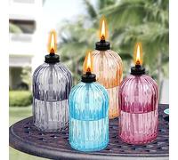 FAN-Torches 4 Pack Glass Table top Torch,13.5 oz Citronella Torches for Outside,Refillable Flame Light Torch with Wicks and Covers, Landscape Lanterns Torches for Yard,Patio, Garden,Party Decor, DIY.