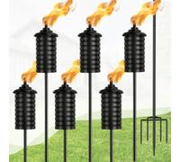 FAN-Torches 6-Pack Home Garden Torch, 16 Oz Outdoor Black Metal Torch Garden Décor,60-Inch Upgraded Citronella Torches with 5-Prong Grounded Stake, Metal Light Torches for Party Patio Pathway