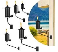 Fan-Torches Wall Mounted Citronella Torches Set of 6, 16 oz Garden Torches for Outside, Refillable Flame Light Torch, Outdoor Metal Torch for Yard, Patio, Deck, Garden, Party, Landscape