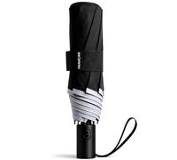 FANACAN Reflective Edge Shape-Memory Travel Umbrella, 3-Second Fold Compact Windproof Folding Umbrella with Hi-Visibility Trim, Auto Open & Close for Night Commute Men and Women, Black