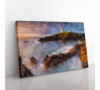 Fanad Head Lighthouse In Ireland Painting Modern Art Canvas Wall Art Print Ready to Hang, Framed Picture for Living Room Bedroom Home Office Décor, 76x50 cm (30x20 Inch)