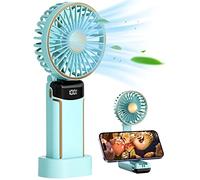 Fanadith Handheld Fan Portable Fan Rechargeable Mini Hand Held Fan 3000mAh Battery Operated Foldable Desk Fan with 5 Speeds LED Display Personal USB Fan for Travel Home Office Green