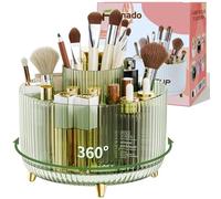 fanado 360° Rotate Makeup Brush Holder Organizer, Makeup Organizers Countertop, Makeup organization and Skincare Storage for Vanity, Desktop, Bathroom (Clear Green)