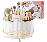 Fanado 360 Rotate Makeup Brush Holder Organizer, Modern and Stylish Makeup Organizers Countertop, 5 Compartment Skincare Storage for Vanity, Desktop, Bathroom (White)