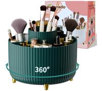 fanado 360° Rotating Makeup Organiser, Makeup Brush Holder, 5 Compartment Makeup and Skincare Storage for Vanity, Desktop, Bathroom (Green)