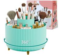 fanado 360° Rotating Makeup Organiser, Makeup Brush Holder, 5 Compartment Makeup and Skincare Storage for Vanity, Desktop, Bathroom (Mint Green)