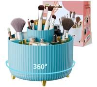 fanado 360° Rotating Makeup Organiser, Makeup Brush Holder, 5 Compartment Makeup and Skincare Storage for Vanity, Desktop, Bathroom (Blue)