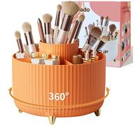 fanado 360° Rotating Makeup Organiser, Makeup Brush Holder, 5 Compartment Makeup and Skincare Storage for Vanity, Desktop, Bathroom (Orange)