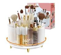 fanado 360° Rotating Makeup Organiser, Makeup Brush Holder, 5 Compartment Makeup and Skincare Storage for Vanity, Desktop, Bathroom (Clear)