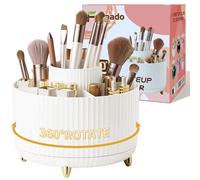 fanado 360° Rotating Makeup Organiser, Makeup Brush Holder, 5 Compartment Makeup and Skincare Storage for Vanity, Desktop, Bathroom (White-1)